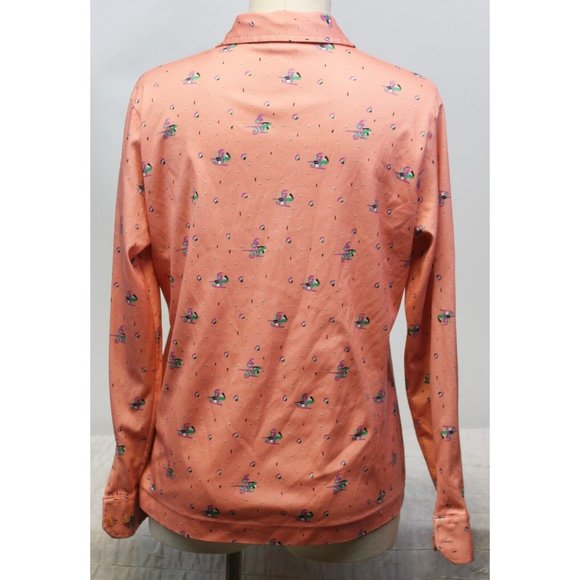 Vtg 1970s Sears Shirt Perma-Press Polyester Stretch Knit Pink Abstract Sleigh LS - Picture 3 of 9